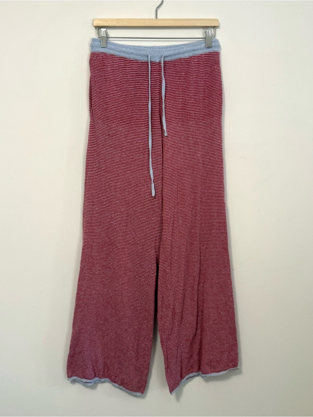 The Bar Carter Summer Sweater Pants M Red White Stripe Wide Leg Terry Knit